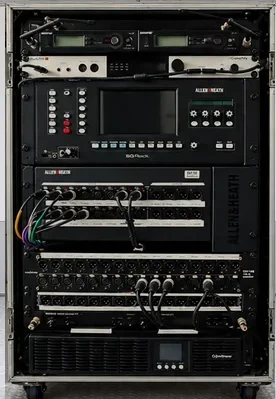 The Barnyard Band equipment rack inside the trailer